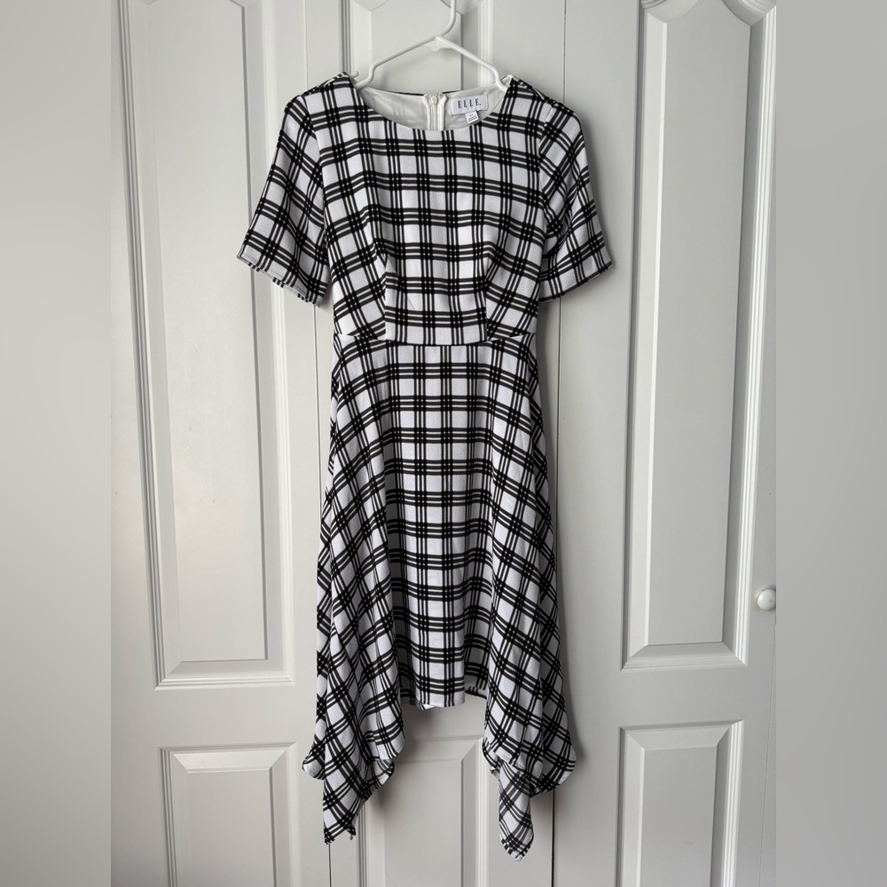 Elle Black and White Plaid Dress